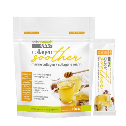 Prairie Naturals Marine Collagen Soother - Lemon Ginger, 7.2g x 15 Sachet