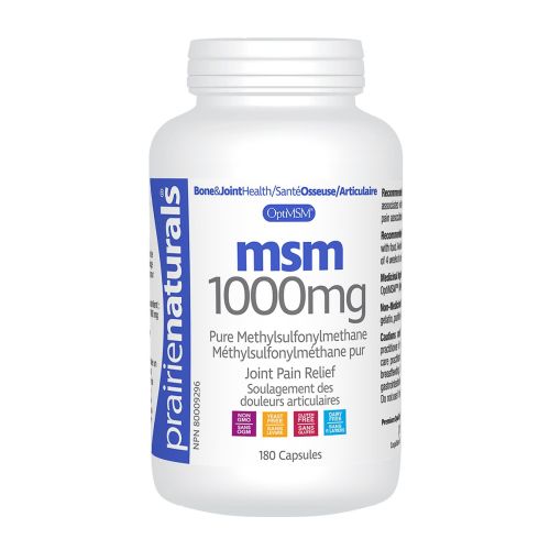 Prairie Naturals OptiMSM 1000mg, 180 Capsules