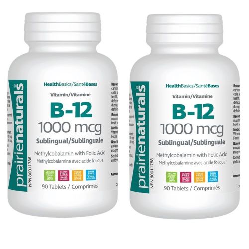 Prairie Naturals Sublingual Vitamin B12 1000mcg, DUO PACK x2 90 Tablets