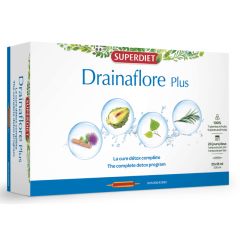 Superdiet Drainaflore Plus – Detox, 20 ampoules of 15 ml (300 ml) | 97% organic