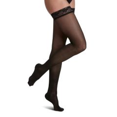 Sigvaris Sheer Fashion 120NC99 Pair Thigh High W/Grip 15-20mm Black, C