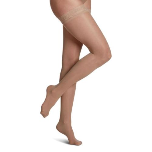 Sigvaris Sheer Fashion 120NA33 Pair Thigh High W/Grip 15-20mm Honey, A
